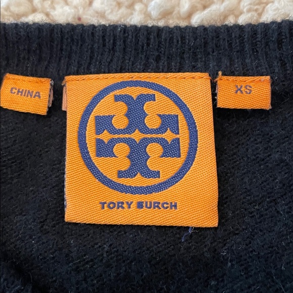 Tory Burch Crewneck Black Long Sleeve Sweater wEmbellished Logo. Style #31093104 - Picture 2 of 10